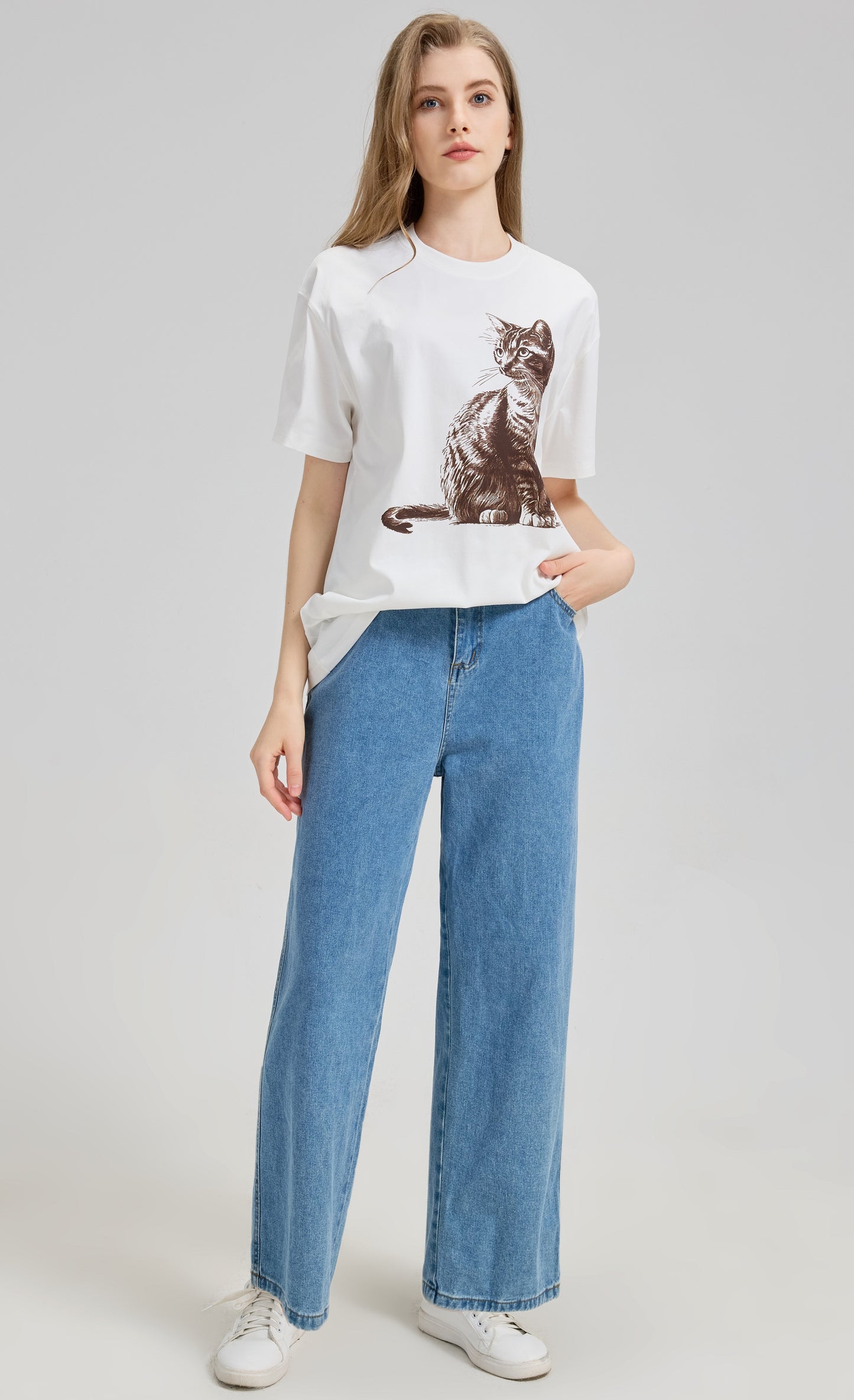 Mitty Women “Tabby Cat” Graphic Tee Express calm confidence