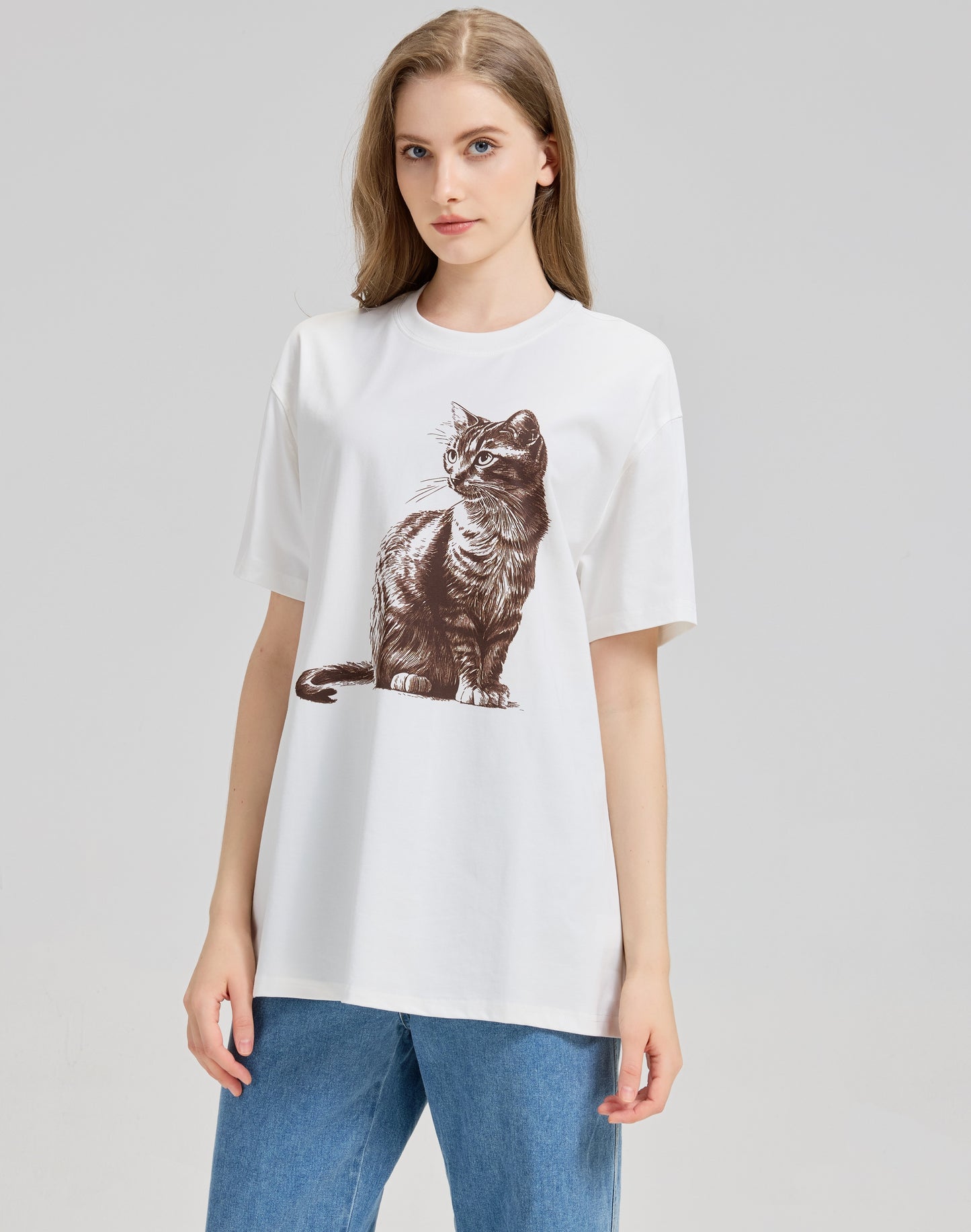 Mitty Women “Tabby Cat” Graphic Tee Express calm confidence