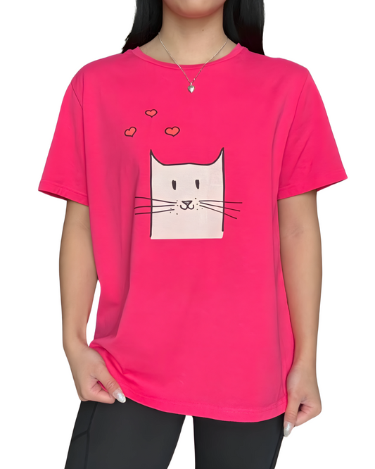 Mitty Women Cat Nap Tee For the cat lovers who take lounging seriously Deep Pink