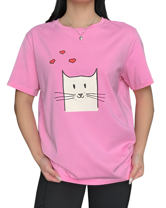 Mitty Women Cat Nap Tee For the cat lovers who take lounging seriously Pink
