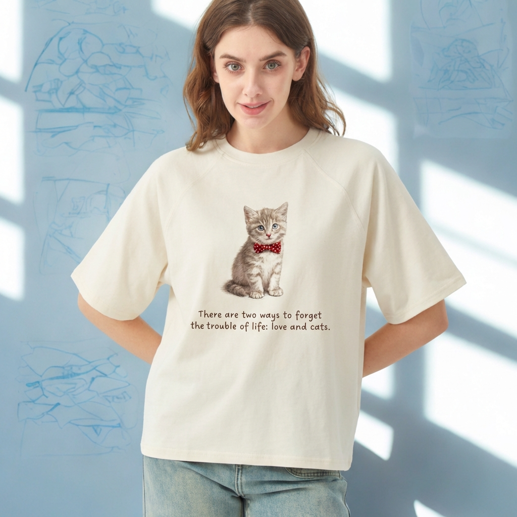 Women “Bow Tie” Vanilla Cat Graphic Tee - MittyMau's Store
