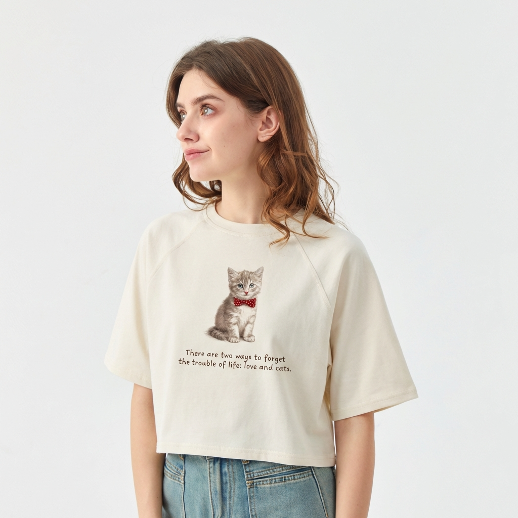 Women “Bow Tie” Vanilla Cat Graphic Tee - MittyMau's Store