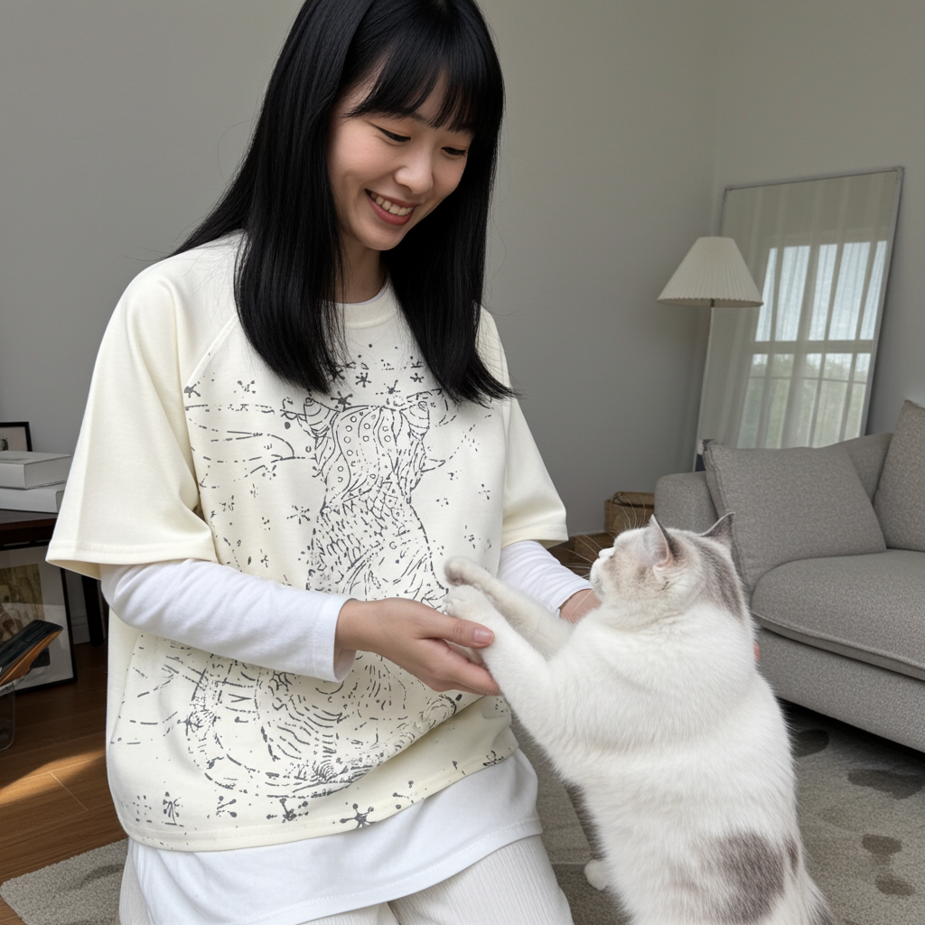 Women “Joy” Vanilla Cat Graphic Tee - MittyMau's Store