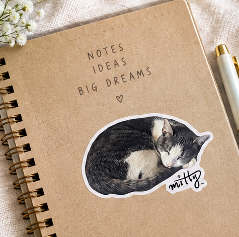 Sleeping Mitty Cat Sticker – 2" × 1.4"