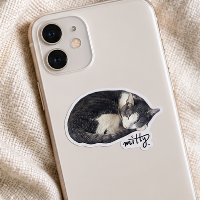 Sleeping Mitty Cat Sticker – 2" × 1.4"