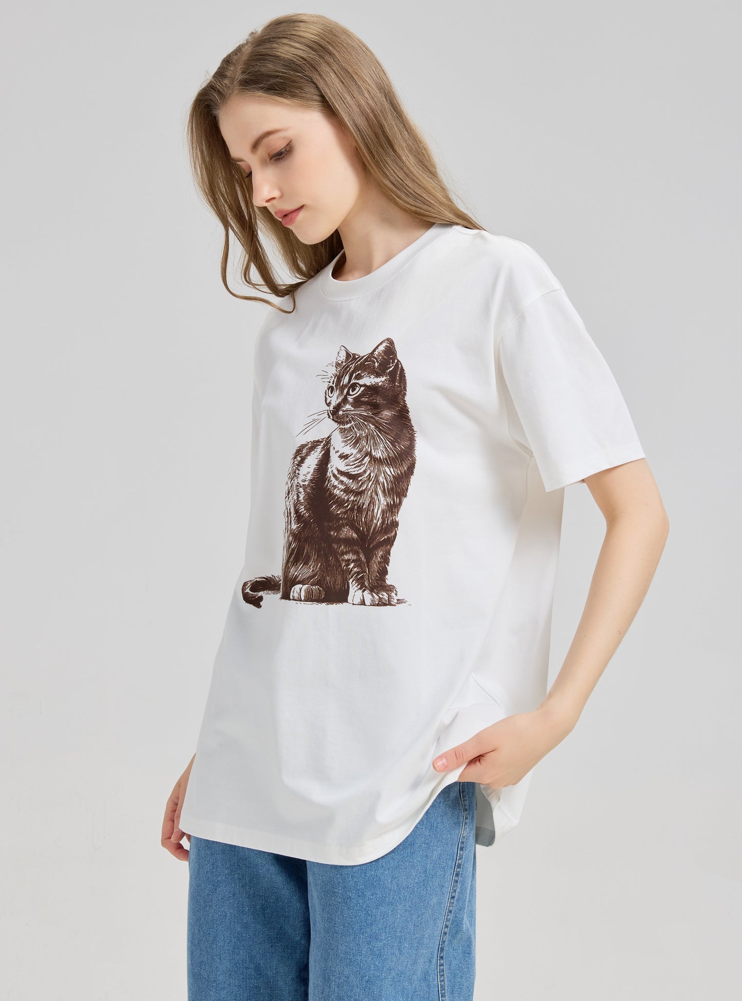Mitty Women “Tabby Cat” Graphic Tee Express calm confidence