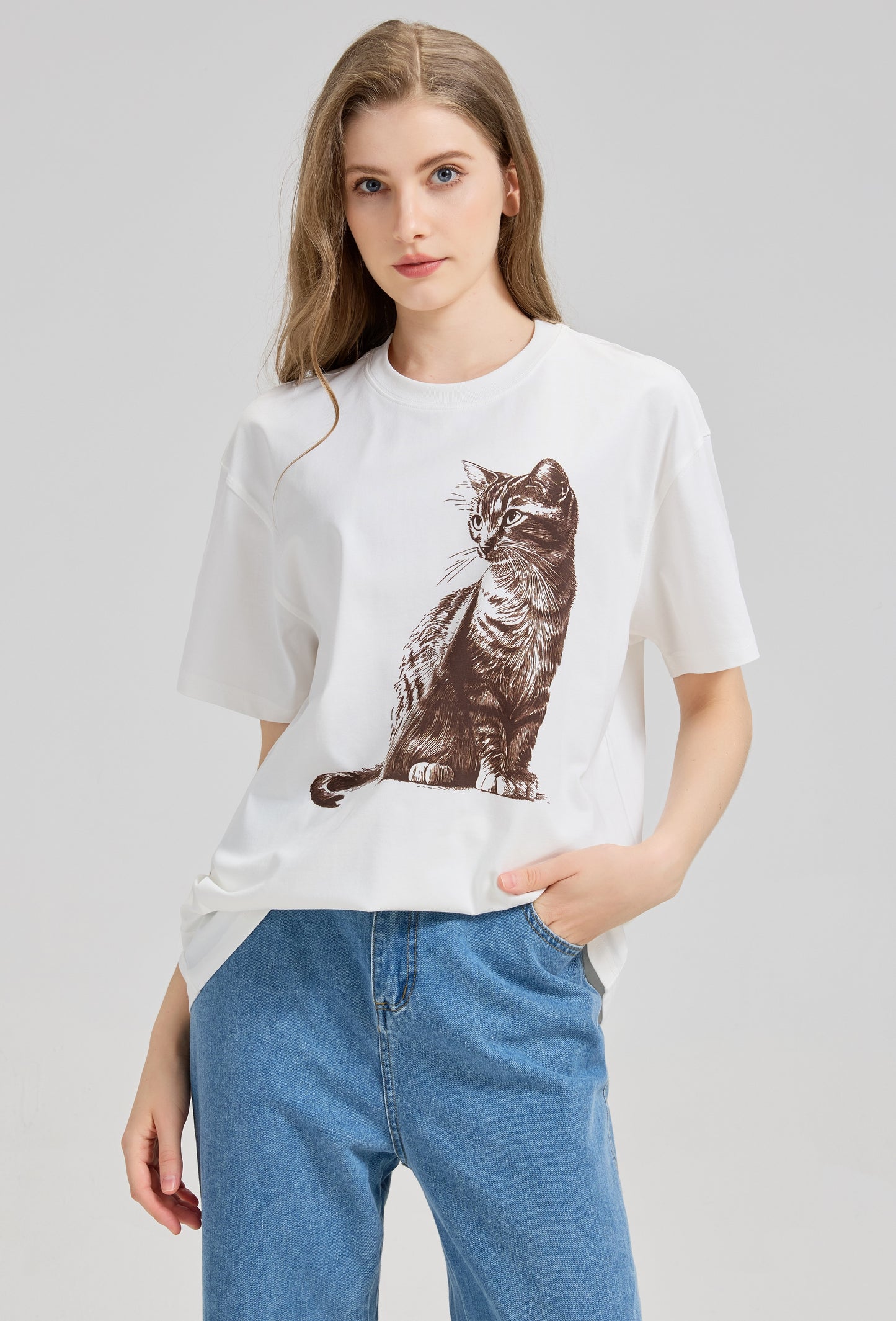 Mitty Women “Tabby Cat” Graphic Tee Express calm confidence